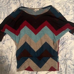 Ardene Chevron Patterned Sweatshirt - Blue, Red, Brown